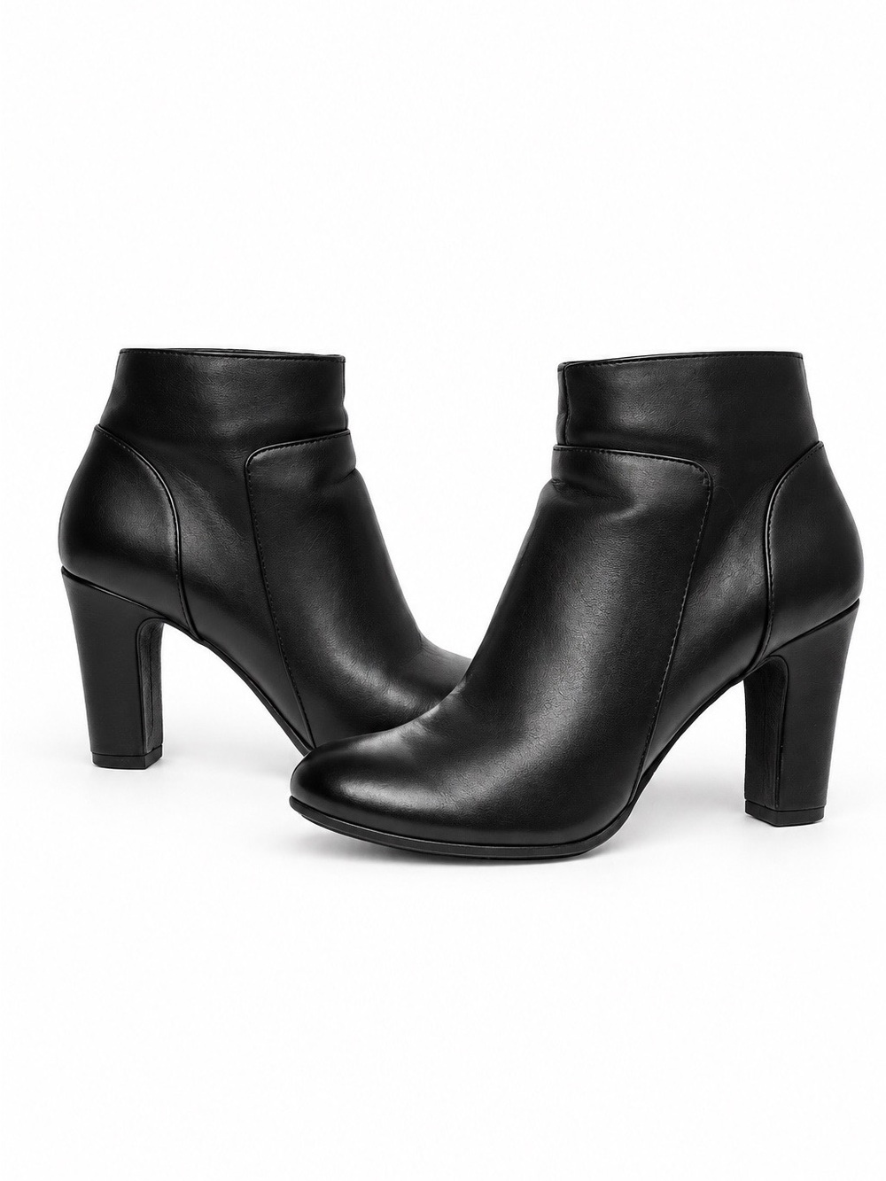 LOFT Black Faux Leather Ankle Booties with Block Heel